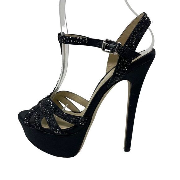 Aldo Black Jeweled studded stiletto heels US7 BoxC Platform Y2K 90s - Picture 7 of 8